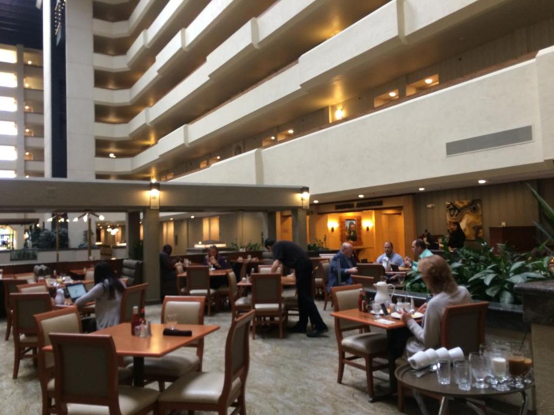 The International Cafe is located in the atrium of the DoubleTree by Hilton Hotel Fresno Convention Center at 2233 Ventura St. It is open to the public and hotel guests.