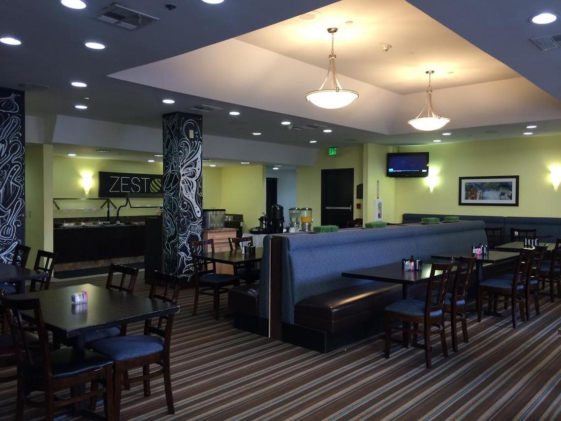Zest California Grill & Bar is open inside the Radisson Hotel Conference Center. Dinner is served from 5 p.m. to 10 p.m. daily.