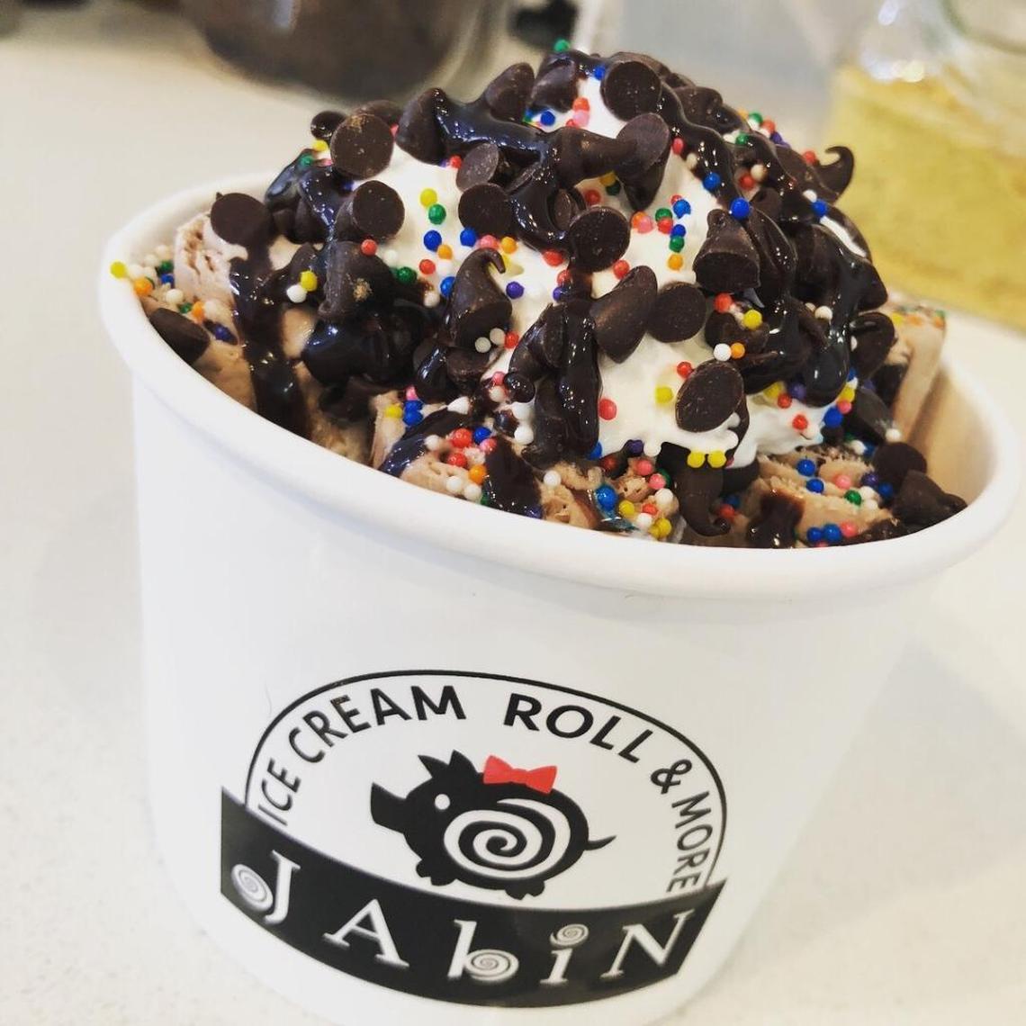 JABIN Ice Cream makes rolled ice cream on a frozen slab at Friant and Fort Washington roads.