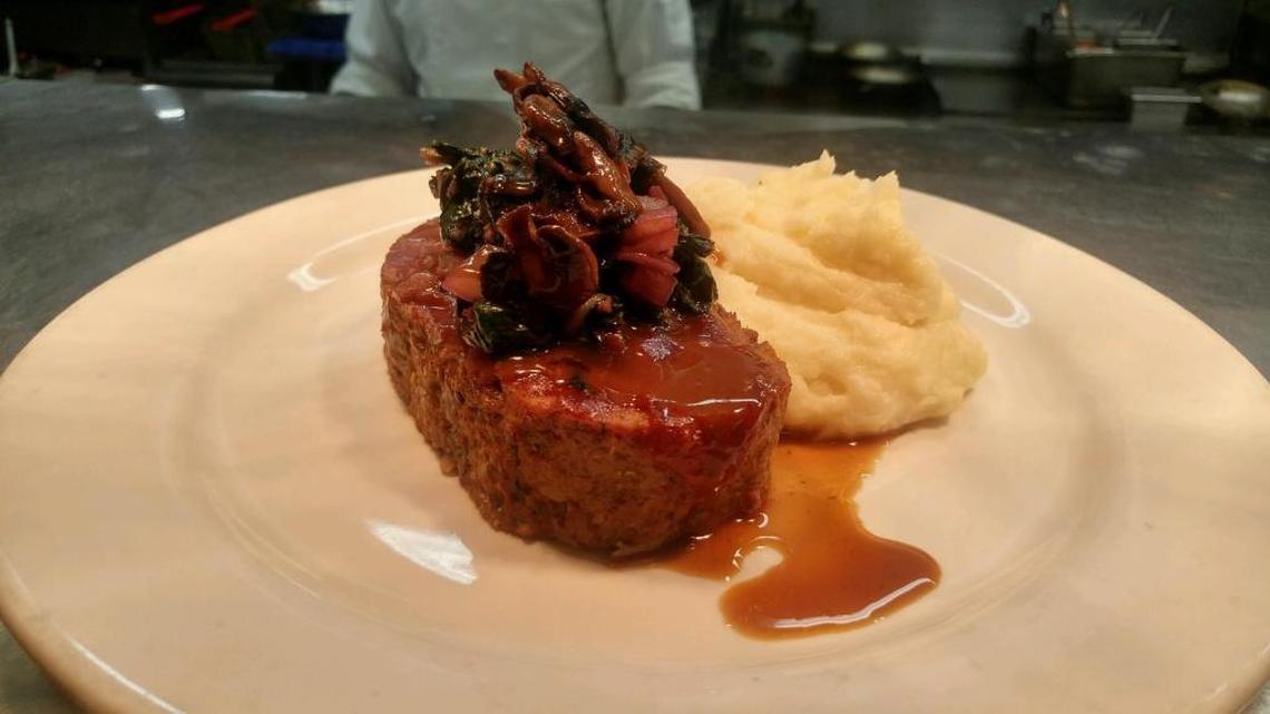 This dean’s list meatloaf served with mashed potatoes, mushroom gravy and Swiss chard is on the Thanksgiving Day menu at School House Restaurant & Tavern in Sanger.