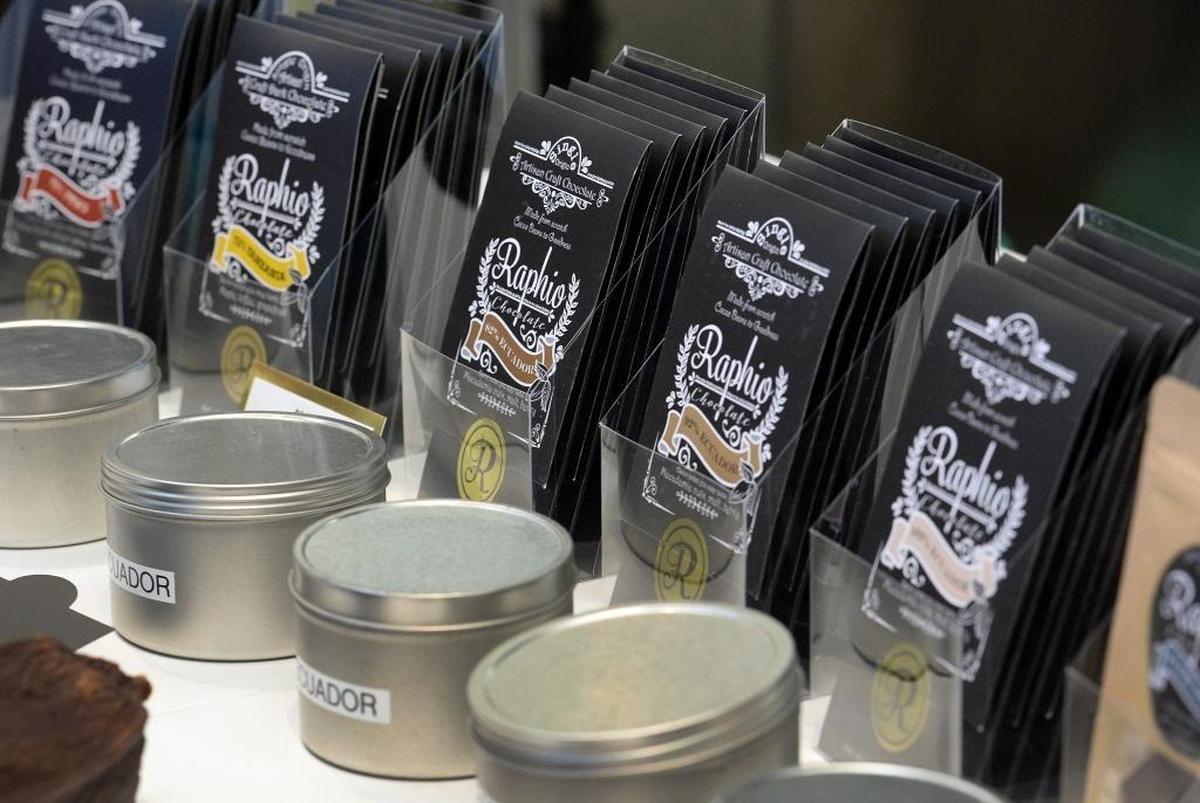 Varieties of Raphio Chocolate are displayed at the craft chocolate maker’s Fresno facility on Thursday, Dec. 14, 2017. The dark chocolates are being marketed as pure and healthy, made from real ingredients from various cacao growers around the world.