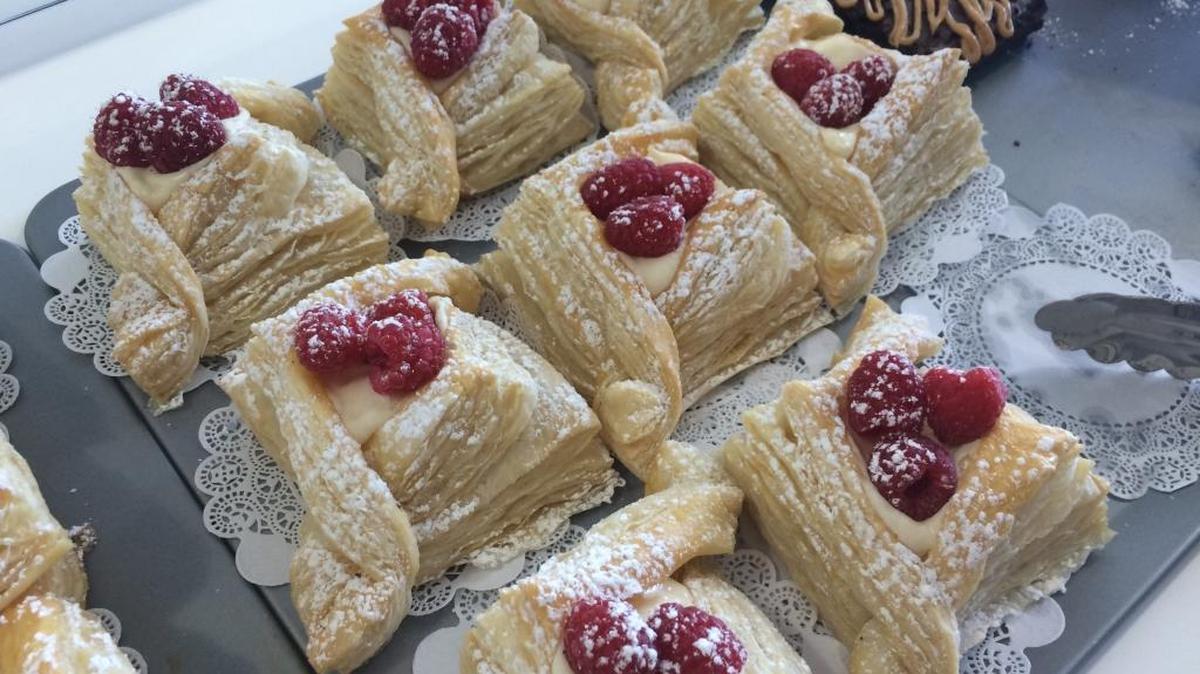 Pastries like these raspberry tarts are available at Sweet Delicates, along with Portuguese sweet breads, in Clovis.