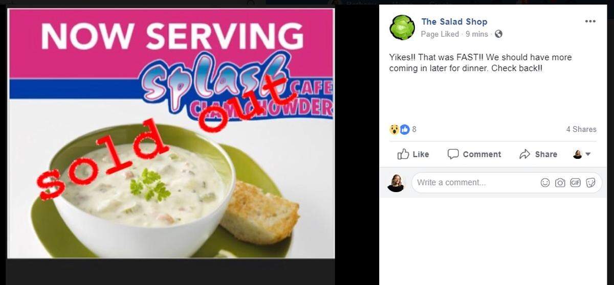 The Salad Shop in Visalia recently began selling clam chowder from Pismo Beach’s Splash Cafe on Fridays. It recently sold out within minutes.