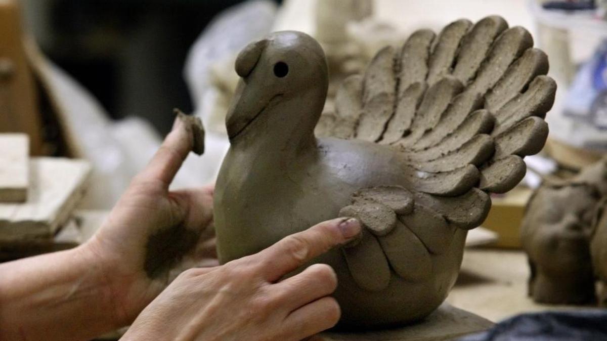 The whimsical sculptures of Margaret Hudson’s Earth Arts Studio, like this one photographed in 2002, will be for sale at an event at Gazebo Gardens Sunday, Dec. 13, along with many other handmade goods.