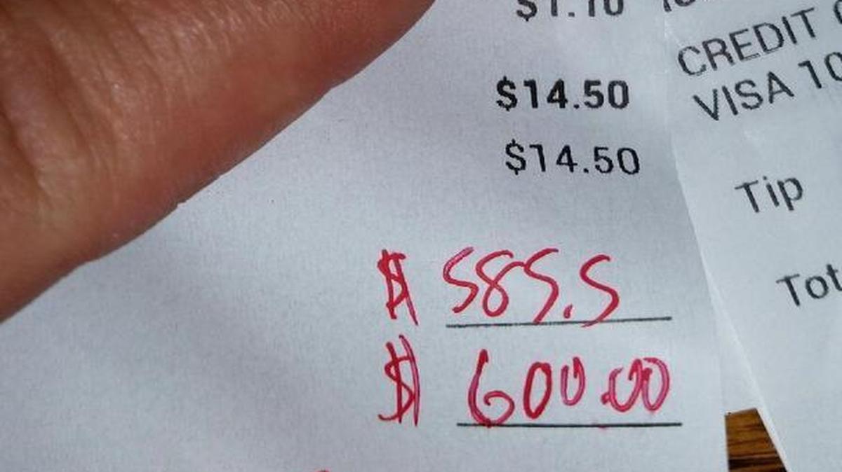 
A copy of the receipt shows a diner left a $585.50 tip for a server at House of Juju in Clovis.
