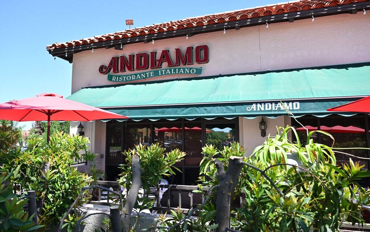 Umbrellas for outdoor seating are seen at Pat Dicicco new Andiamo Ristorane Italiano, the latest property in the Diccico family, located along Shaw Avenue just east of Clovis Avenue Monday, June 29, 2026 in Clovis.