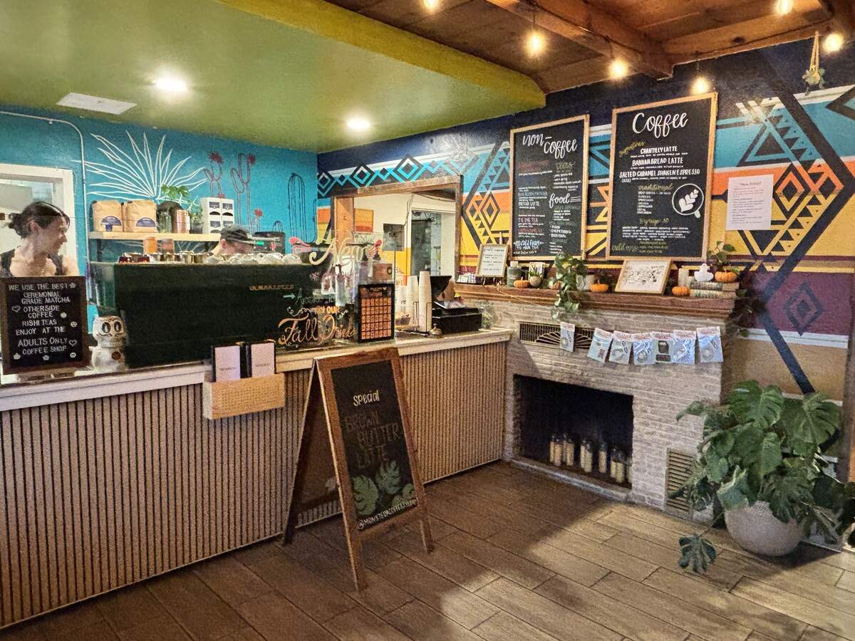 Monstera Coffee Studio on Pollasky is an adults-only, 21+ coffee shop because it’s inside a bar. It’s in the front of The Backyard Social Club, the bar and eatery with the giant backyard.