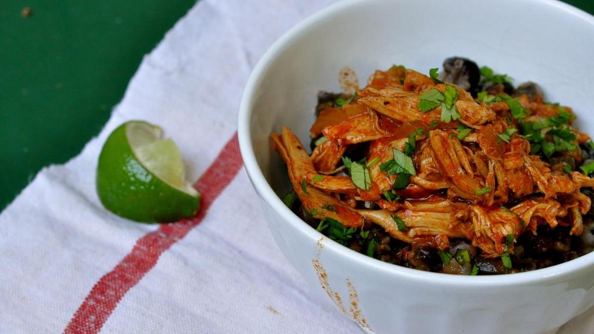 New Mexico red chili gives turkey leftovers a kick in turkey adovada with blue corn posole.