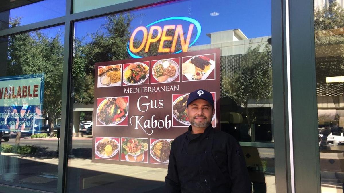 Gustavo Pineda owns Gus Kabob with his brother at 855 M St., next to Kiku Floral in downtown Fresno. He named the Mediterranean restaurant after himself because he always dreamed of having a restaurant with his name on it.