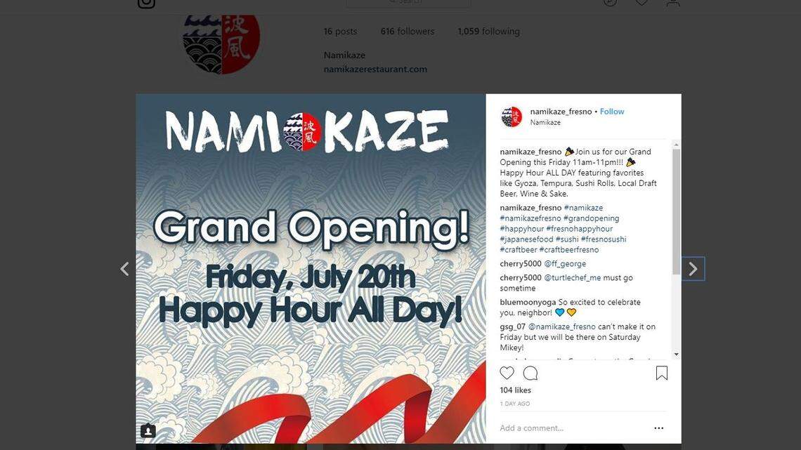 Namikaze is now open at Champlain Drive and Perrin Avenue in North Fresno. The Japanese restaurant is having an all-day happyhour July 20, 2018 to celebrate its grand opening.