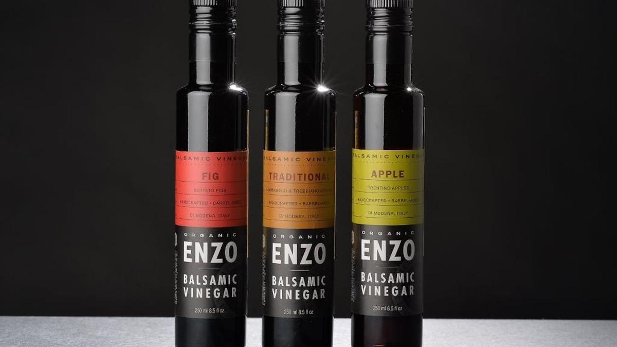 Enzo’s Table Organic Balsamic Vinegar in three varieties: Fig, Traditional and Apple.