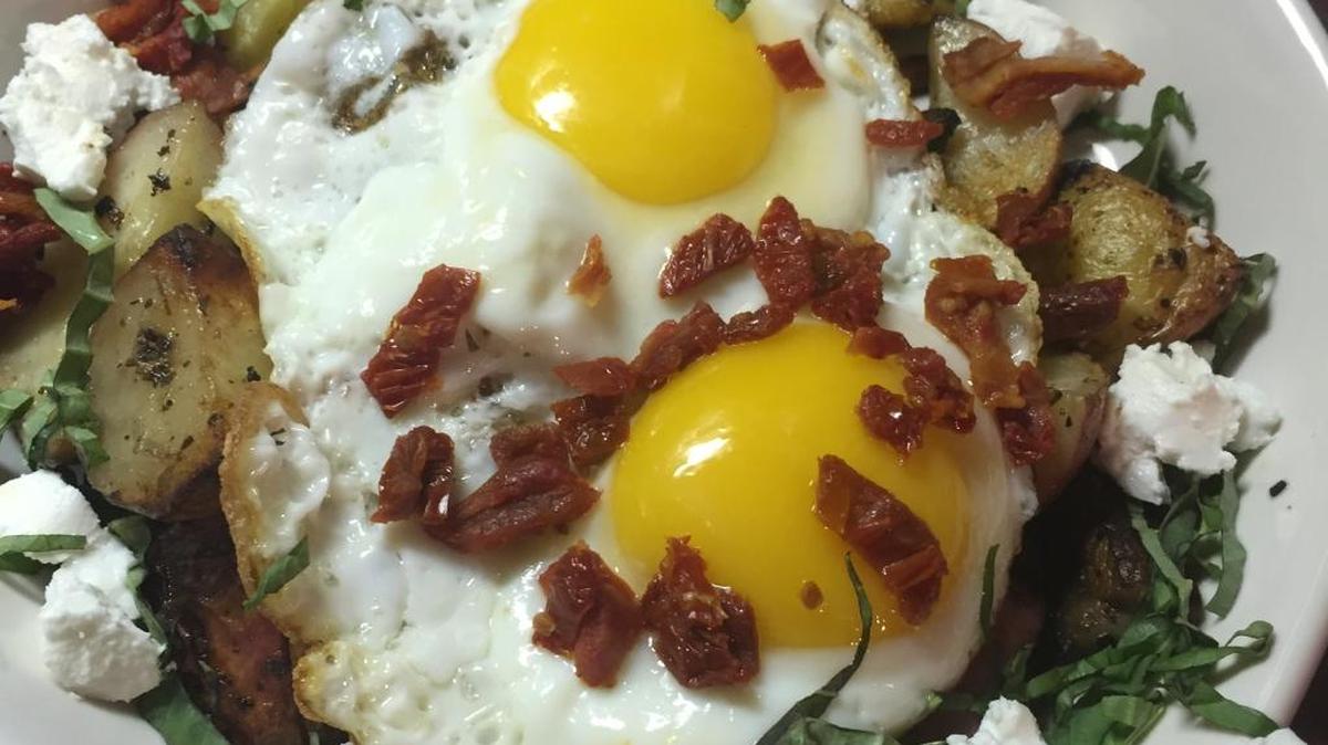 Elbow Room in Fig Garden Village has added brunch from 9 a.m. to 2 p.m. on weekends. The menu includes this farm scramble skillet with eggs, Sun-dried tomato, basil, goat cheese, roasted potatoes and toast.