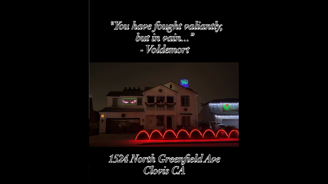 This year’s theme for the Searby family’s Christmas lights show is “Harry Potter” and “KPop Demon Hunters.”