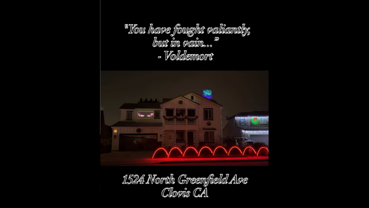 This year’s theme for the Searby family’s Christmas lights show is “Harry Potter” and “KPop Demon Hunters.”