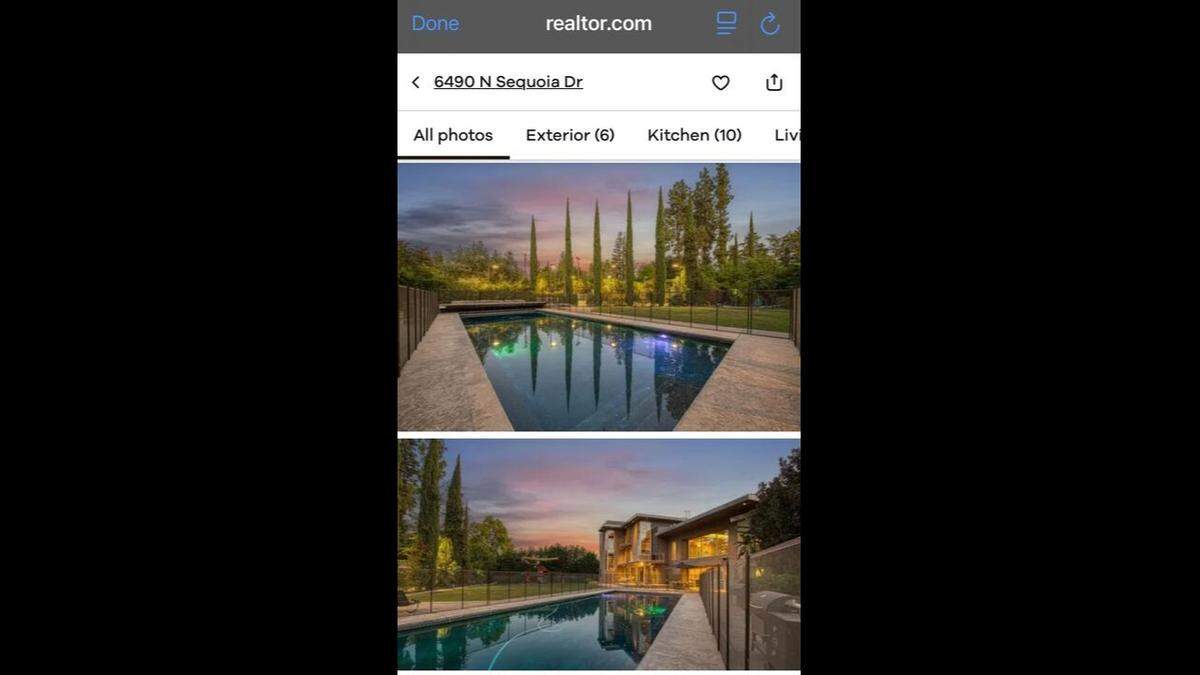 The home offers a saltwater pool, tennis courts, and gardens.