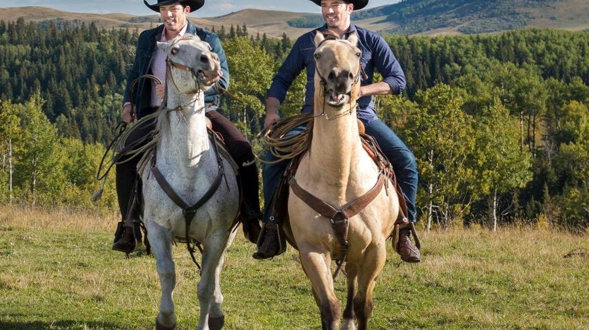 Hosts Johnathan and Drew Scott enjoy one of their favorite pastimes, horseback riding. They will be in Fresno for the Home Show.