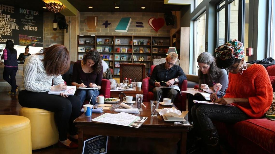 Coloring book enthusiasts meet at Busboys and Poets in Washington, D. C. Coloring books for adults are suddenly a big business, a bright spot in the financial results of publishers and retailers alike.
