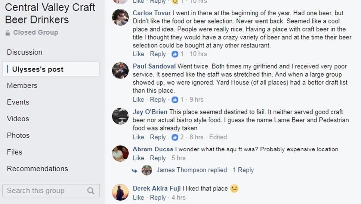 Craft Beer Wine Bistro at Friant Road and Fresno Street has closed about a year after it opened.