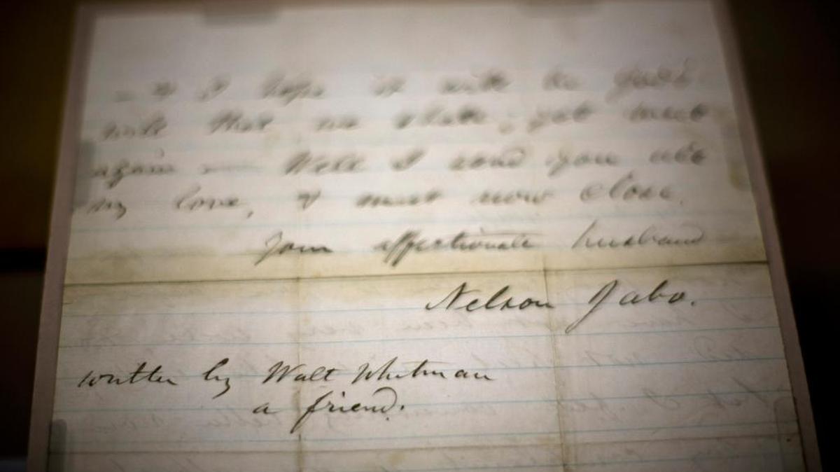 A letter a Civil War soldier wanted to send to his family is one of three such wartime letters written by Walt Whitman known to exist. It was written for Pvt. Robert N. Jabo.