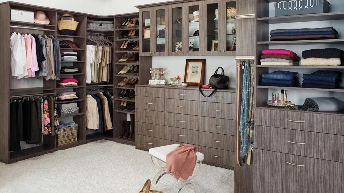 
Custom cabinets and shelving for a closet. 
