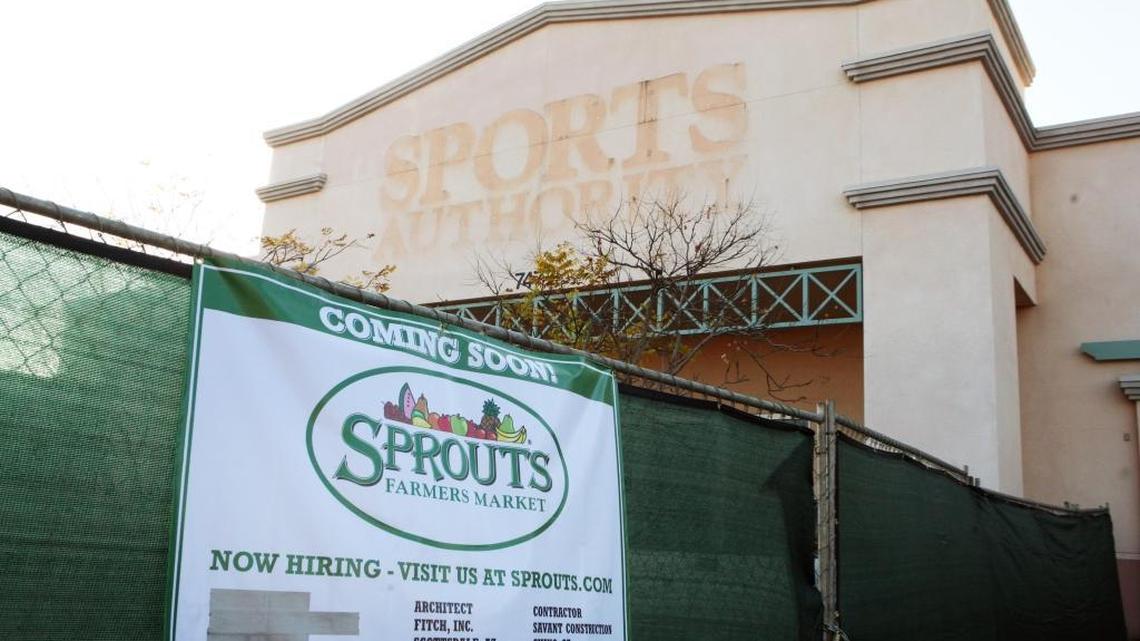 Fresno once had two Sports Authority stores, opposite each other near North Blackstone Avenue. The store west of Blackstone Avenue, near Bed, Bath & Beyond, closed in 2012. The space reopened as a Sprouts grocery store in 2013. The Sports Authority in River Park shopping center remains open.