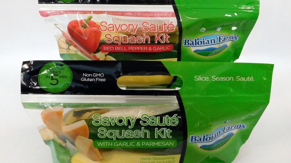 The Baloian Farms Savory Sauté Squash Kit, launched in 2013, has been updated with an easy-to-open, resealable package that comes with seasoning. The kit has everything you need to saute the squash in about 5 minutes.