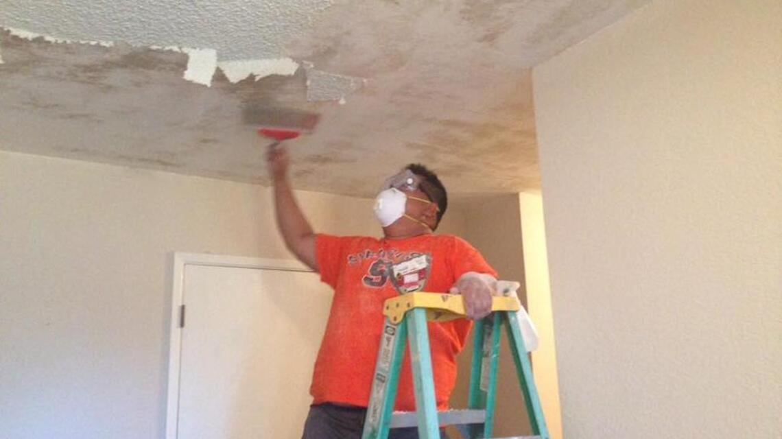 Celebrating 10 years of marriage removing a popcorn ceiling