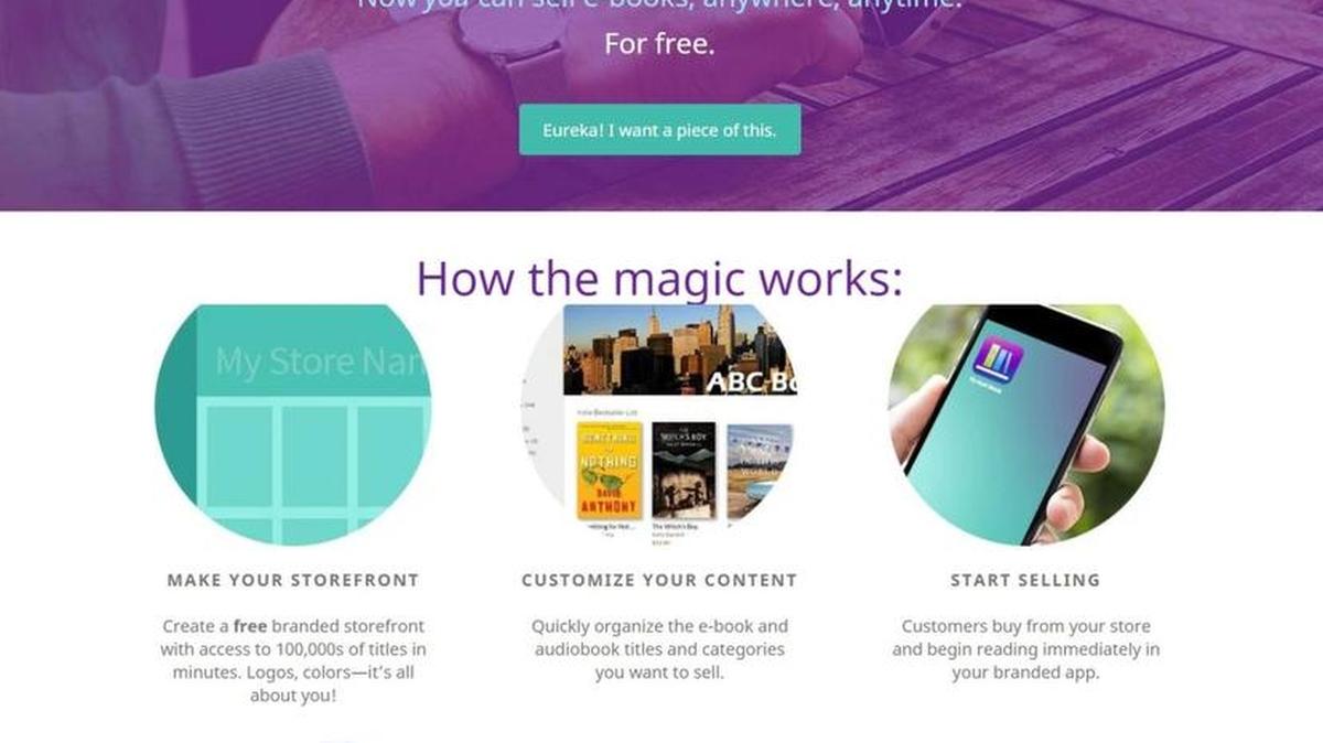
Hummingbird Digital Media’s homepage explains how the platform works for would-be e-book merchants.
