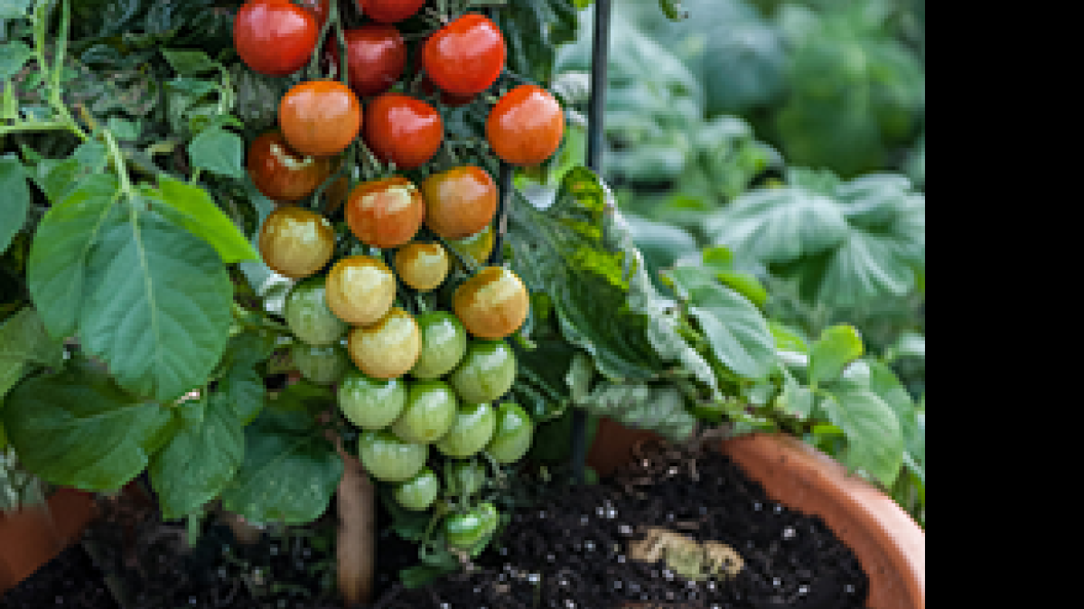 
The Ketchup ‘n’ Fries plant produces cherry tomatoes on top, potatoes underneath and is sold at Belmont Nursery. 
