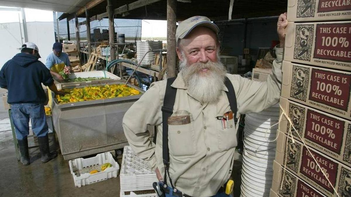 Tom Willey at the packing shed at T&D Willey Farms in Madera in 2004. His T&D Willey Farms was a pioneer in community supported agriculture in the central San Joaquin Valley.
