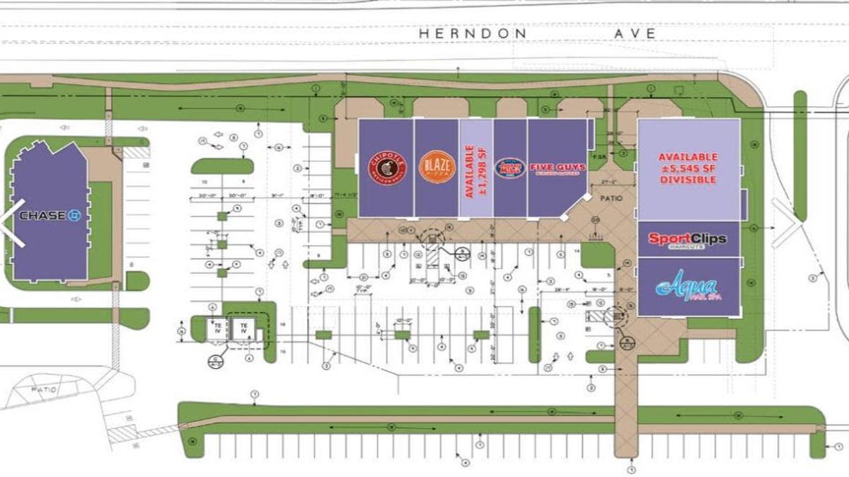 A drawing shows the plans for developing the southeast corner of Herndon and Fowler avenues in Clovis.