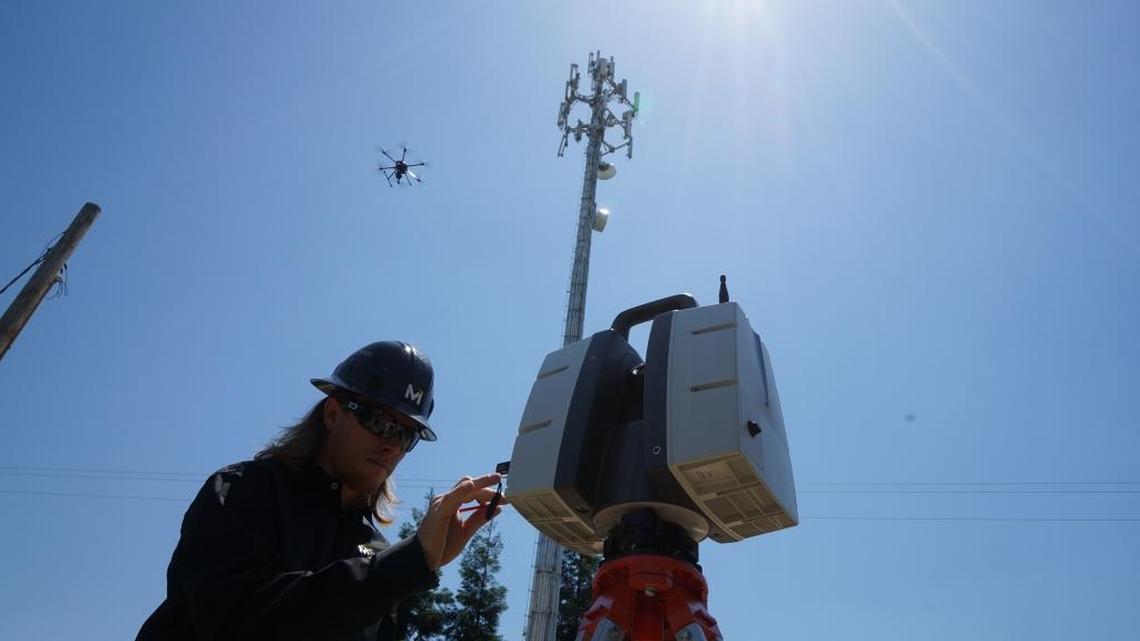 Curtis Lotz, a Montico Inc., 3D imaging tech, taking measurements at a site. Montico Inc. of Fresno recently landed a contract with AT&T.