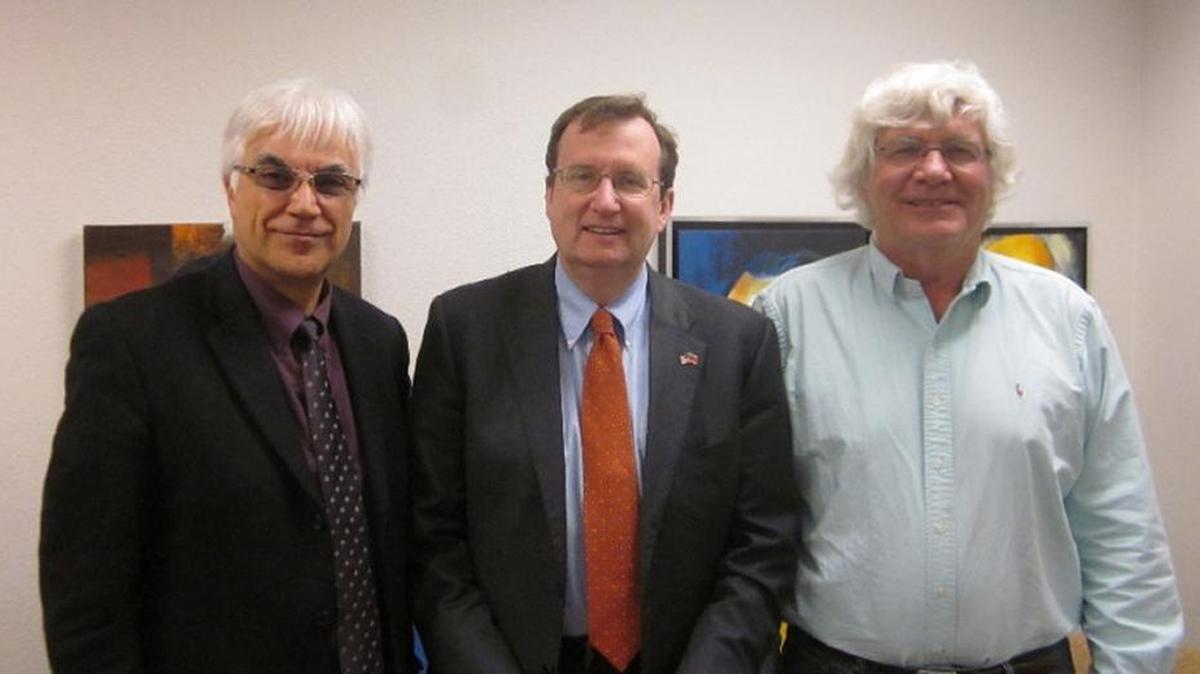 From left, Varoujan Der Simonian, executive director, Armenian Technology Group Inc., Richard M. Mills Jr., U.S. Ambassador to Armenia, and veterinarian James Reynolds, Armenian Technology Grouppresident