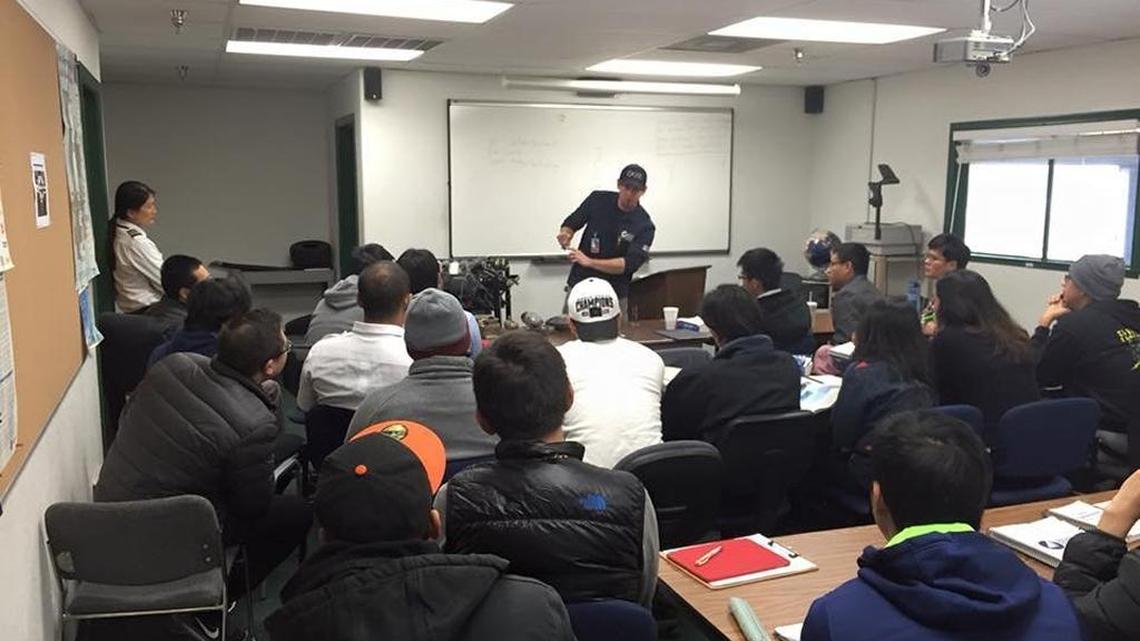 Mechanic Rob Wiens teaches a lesson on aircraft systems and power plants at Mazzei Flying Service in a photo from 2015.