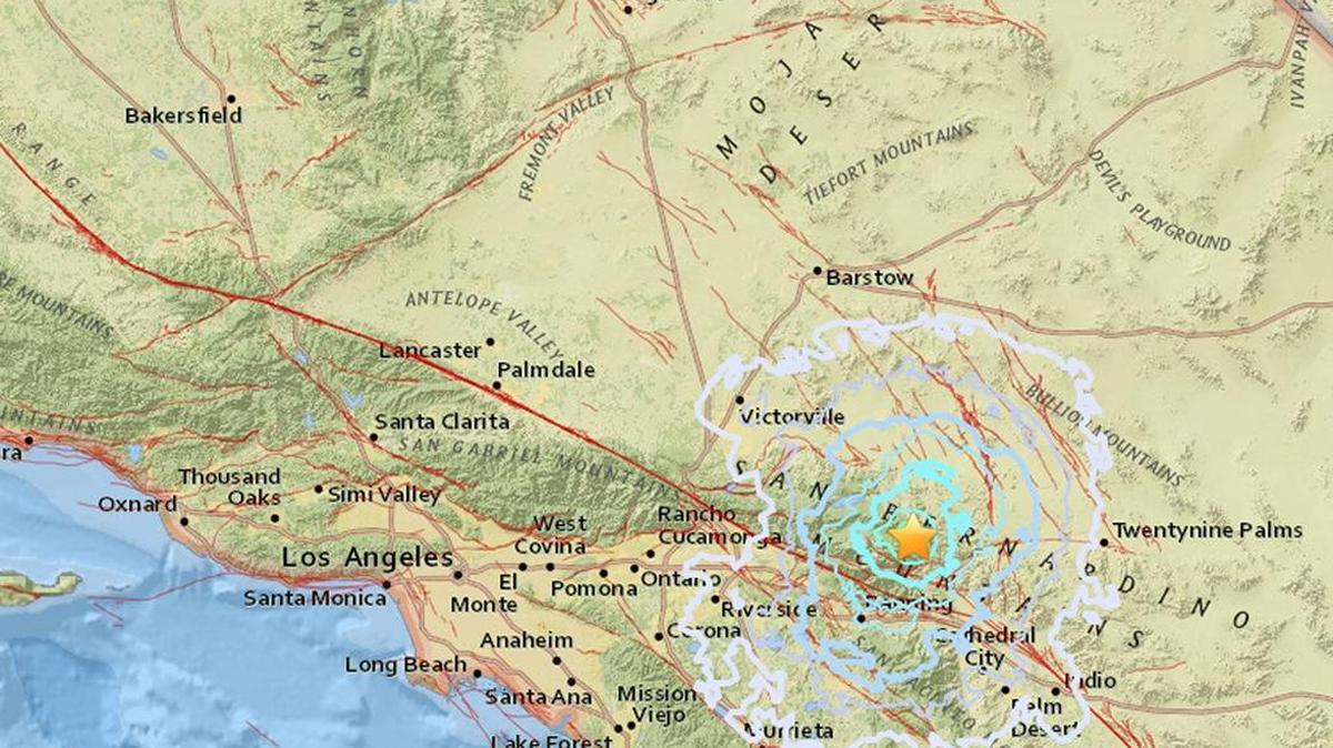 A U.S. Geological Survey map indicates the epicenter of a 3.9 earthquake measured in San Bernardino National Forest on Wednesday, Dec. 28, 2016.