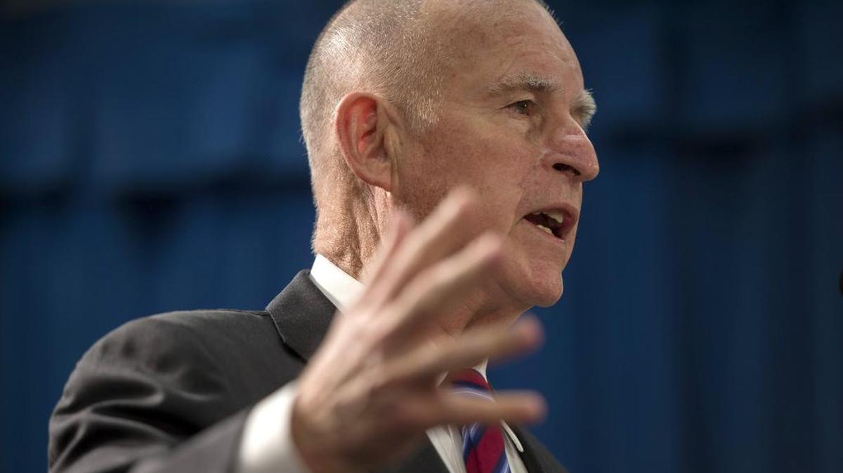 Gov. Jerry Brown discusses his proposed 2016-17 state budget at a news conference at the California State Capitol Thursday, Jan. 7, 2016, in Sacramento, Calif.