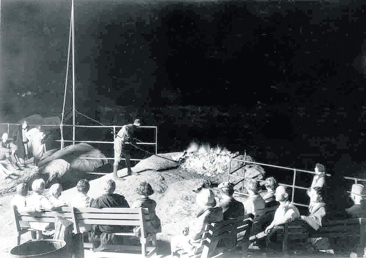 A campfire that starting around 1920 consisted mostly of red fir bark burned for hours before its embers were shoved off the Glacier Point cliff to create the Yosemite firefall. 