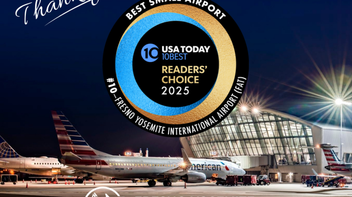 Fresno Yosemite International Airport is ranked as one of the top 10 best small airports in the country on USA Today’s 10Best list. 