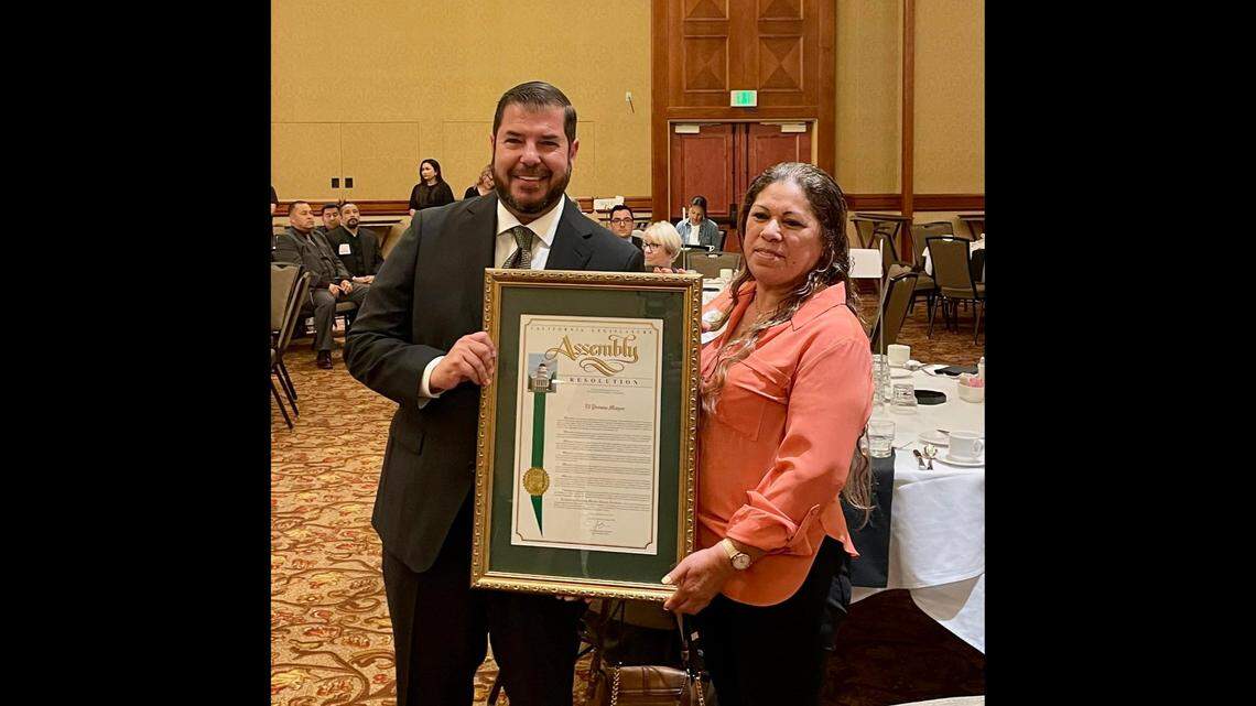 Fresno Assemblymember Dr. Joaquin Arambula presented El Premio Mayor with the 2022 Small Business of the Year award for District 31. Belen Melendres Ramirez, owner and founder of the taco shop in Fresno, received the award in Sacramento on Aug. 17, 2022.