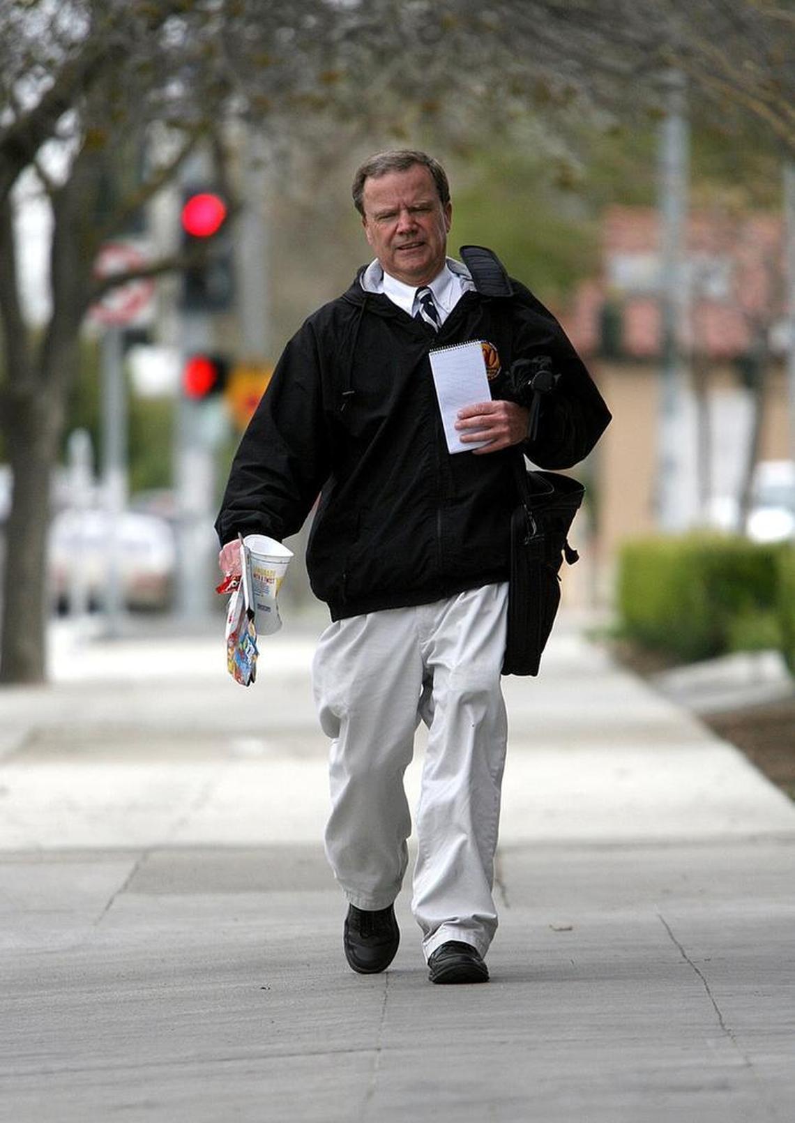 George Hostetter on a typical walk through downtown Fresno