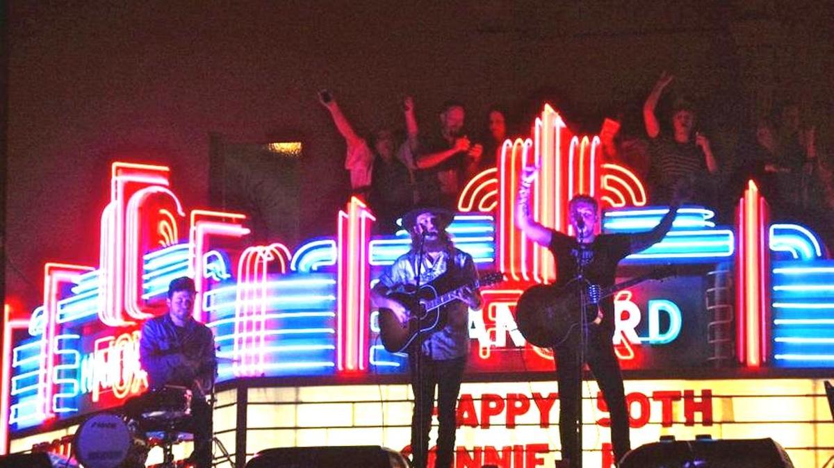 The Brothers Osborne perform on the Fox Theatre stage in Hanford, Calif.