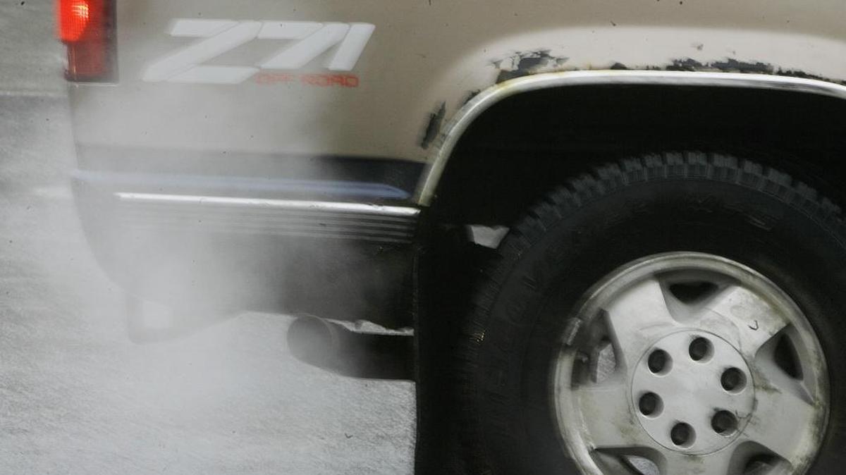 A pickup spews exhaust from its tailpipe in this AP file photo. The San Joaquin Valley Air Pollution Control District and Valley Clean Air Now are offering free emissions testing Saturday at the Fresno Fairgrounds.