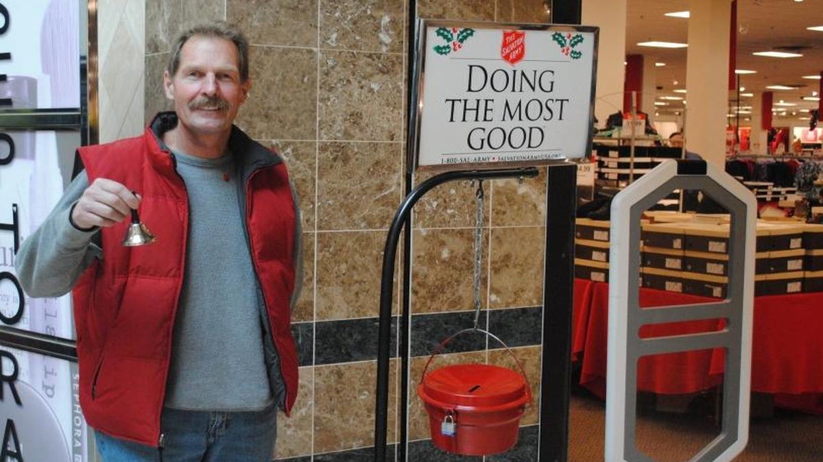 A Salvation Army bell ringer works at Fashion Fair mall recently. The Salvation Army is looking for volunteer bell ringers for its Red Kettle Campaign, the 125-year-old tradition that supports the numerous programs and services it provides throughout the year.