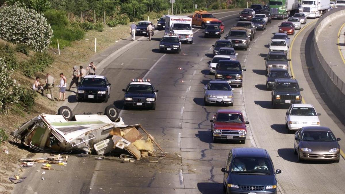 Memorial Day means heavy traffic and the increased likelihood of crashes, like this one on Highway 99 south of Highway 180 in 2001.