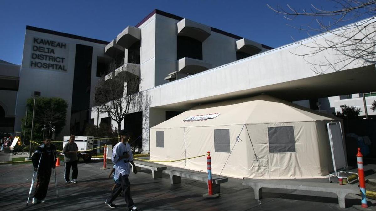 This file photo shows the tent in 2008 erected at Kaweah Delta Medical Center to handle an overflow of emergency department patients during flu season. On Jan. 4 , 2017, the hospital set up the tent again.