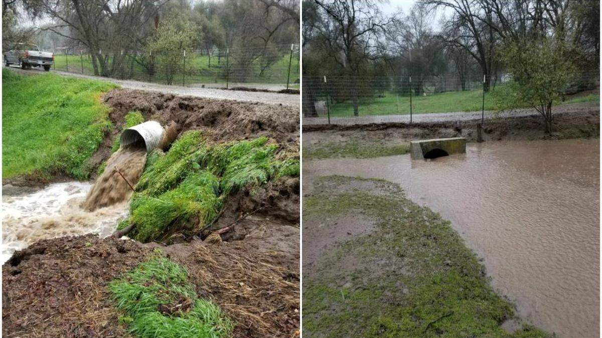 A 75-year-old woman helped rescue a man from being sucked into this culvert in Tollhouse during a stormy Thursday. Firefighters said her quick actions saved his life.