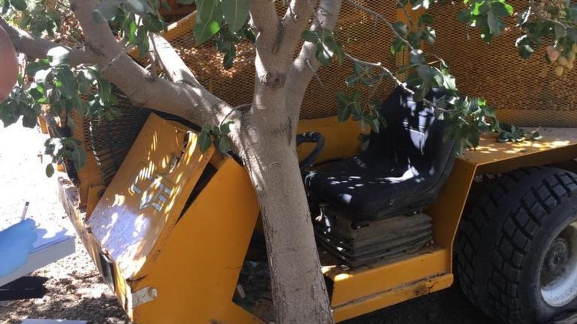A 21-year-old farmworker died Thursday while operating an almond harvesting machine in Huron.