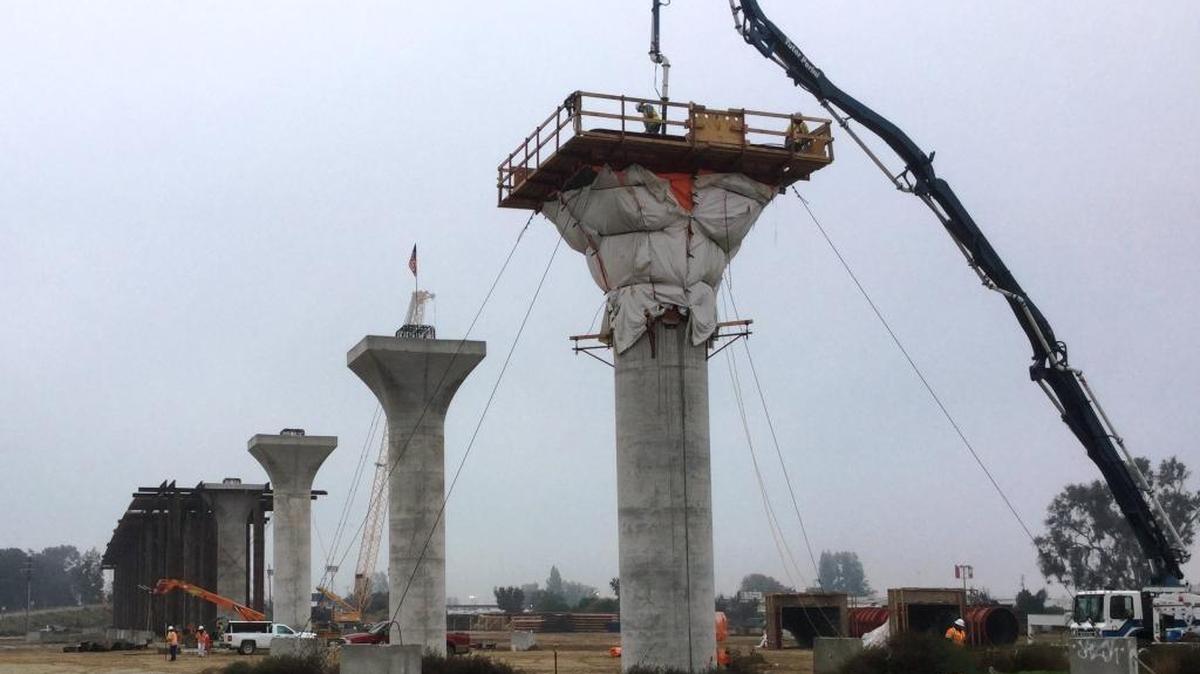 A viaduct for elevated high-speed rail tracks takes shape near Cedar and North avenues and Highway 99 at the south end of Fresno in this Dec. 6, 2016 photo. The California High-Speed Rail Authority will soon be seeking about $2.6 billion in money from Proposition 1A, a 2008 bond act, to advance construction of 119 miles of tracks in the San Joaquin Valley.