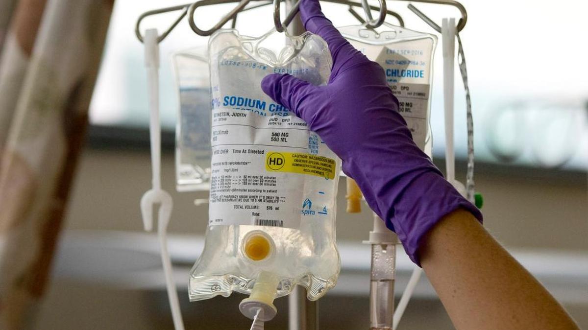 Intravenous fluid bags remain in short supply, causing some hospitals to take steps to conserve the bags, such as prescribing oral medications when possible.