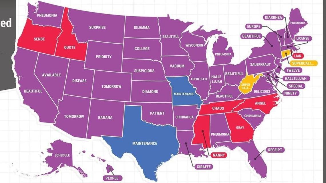 The Google trends maps shows the how-to-spell word most searched in each state. Beautiful was tied to California